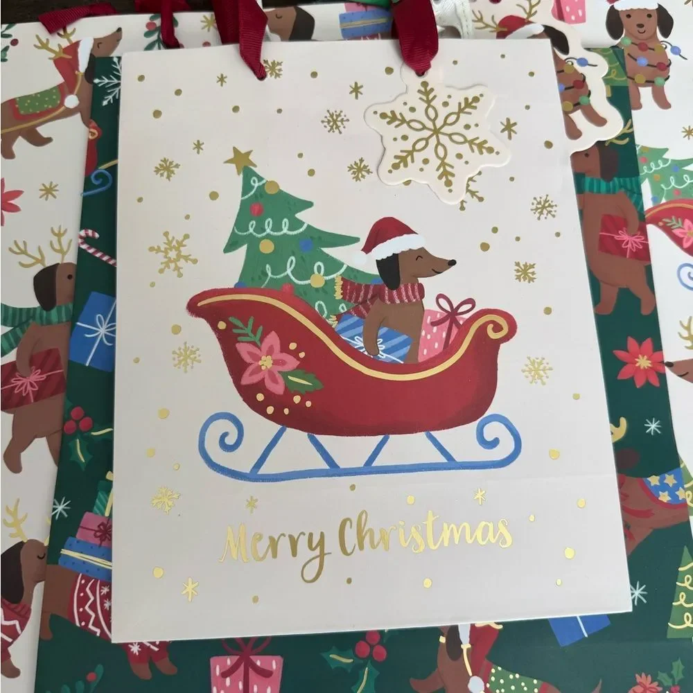 Dachshund Dog 3-pc Christmas Holiday Gift Bags Set
